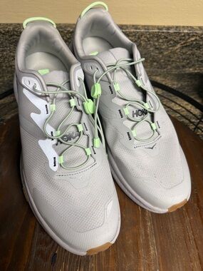 Hoka Light Gray Sneakers with Mint Green Accents for men